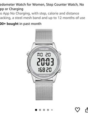 Silver Digital Pedometer Watch for Women - Silver Mesh Band